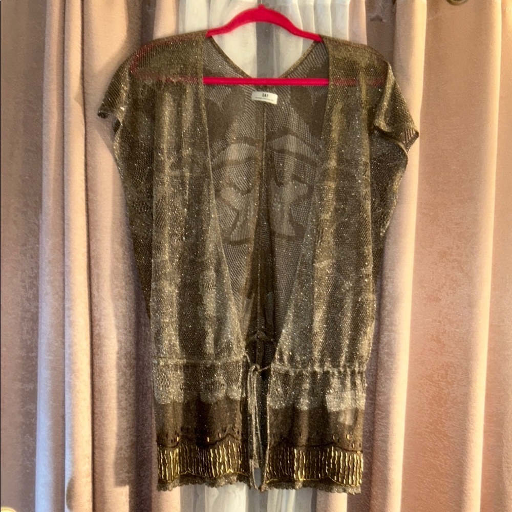 Day Size M Gold Metallic Coverup with Drawstring Waistline
